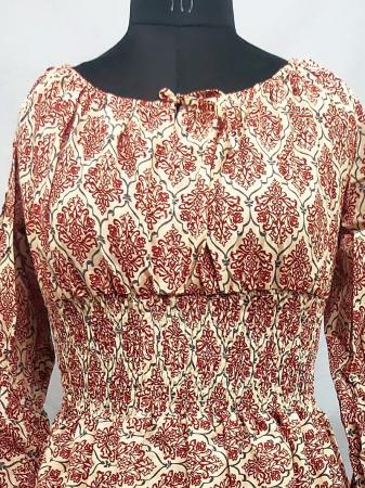 Brick Block Print Maxi Gown with waistband made of Cotton fabric